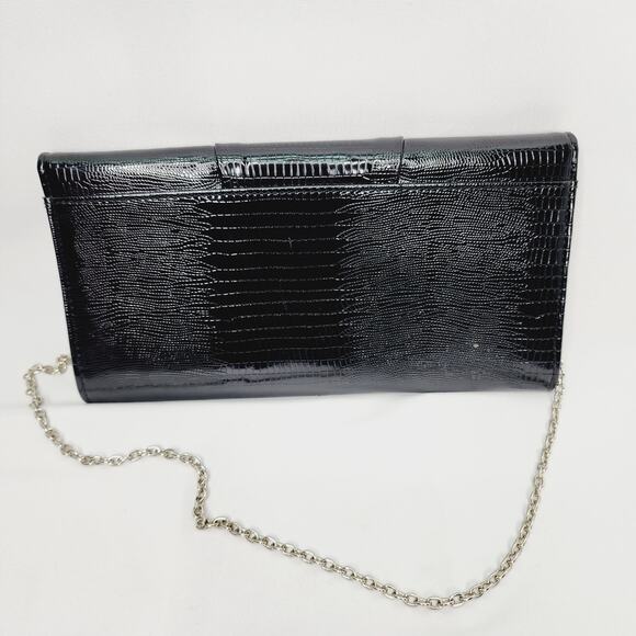 Jessica McClintock Black Small Flap Over Chain Strap  Purse/Clutch - Picture 4 of 13